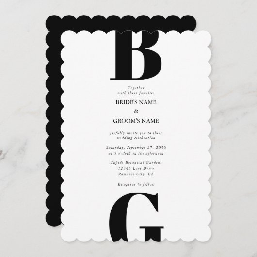 Moderne minimalistische zwarte en witte monogram b kaart (Voorkant / Achterkant)
