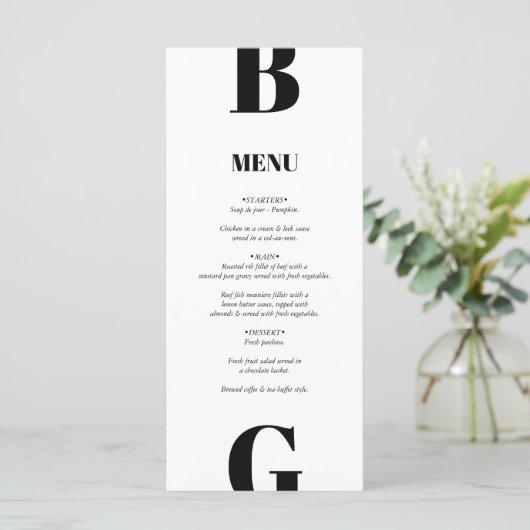 Moderne minimalistische zwarte en witte monogram b menu (Staand voorkant)