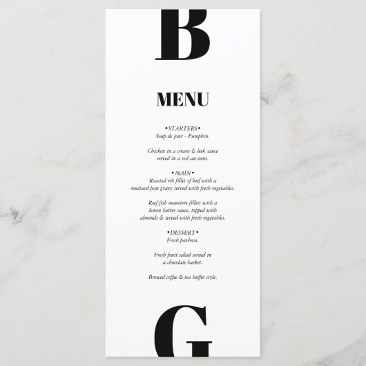Moderne minimalistische zwarte en witte monogram b menu (Voorkant)