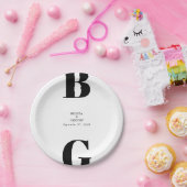 Moderne minimalistische zwarte en witte monogram b papieren bordje (Feest)