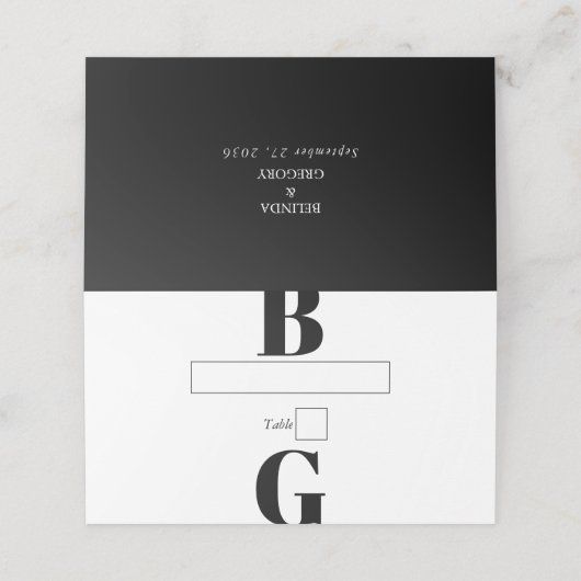Moderne minimalistische zwarte en witte monogram b plaatskaartje (Buitenkant ongevouwen)