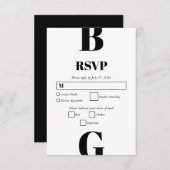 Moderne minimalistische zwarte en witte monogram b RSVP kaartje (Voorkant / Achterkant)