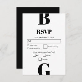 Moderne minimalistische zwarte en witte monogram b RSVP kaartje