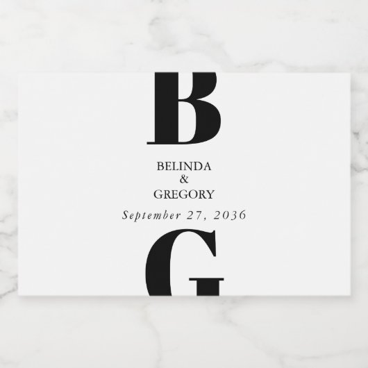 Moderne minimalistische zwarte en witte monogram b sparkling wijnetiket (Enkel label)