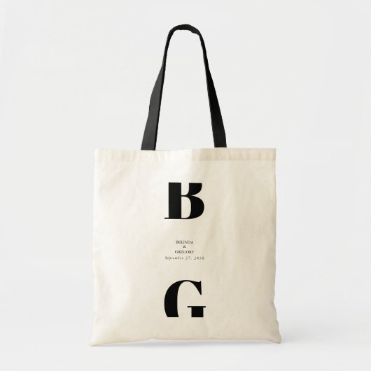 Moderne minimalistische zwarte en witte monogram b tote bag (Voorkant)