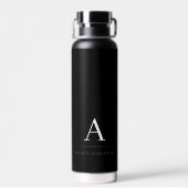 Moderne Minimalistische Zwarte en Witte Monogram Waterfles (Achterkant)