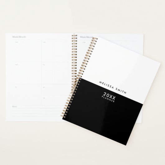Moderne minimalistische zwarte en witte planner (Display)