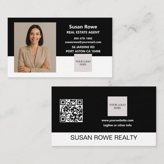 Moderne Minimalistische Zwarte en Witte QR Code Fo Visitekaartje (Voorkant / Achterkant)