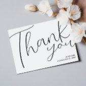 Moderne minimalistische zwarte en witte script bedankkaart