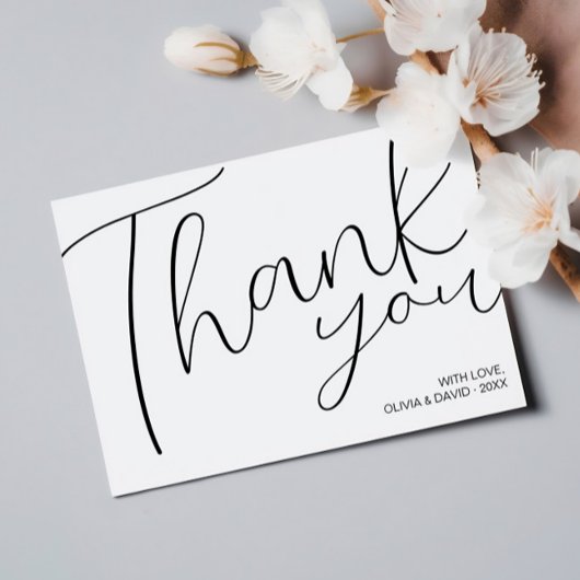 Moderne minimalistische zwarte en witte script bedankkaart