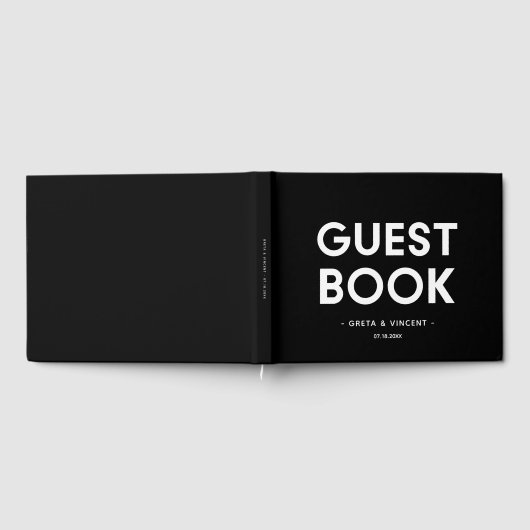 Moderne minimalistische zwarte en witte trouw gastenboek (Volledig)