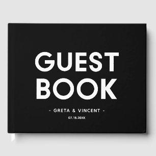 Moderne minimalistische zwarte en witte trouw gastenboek