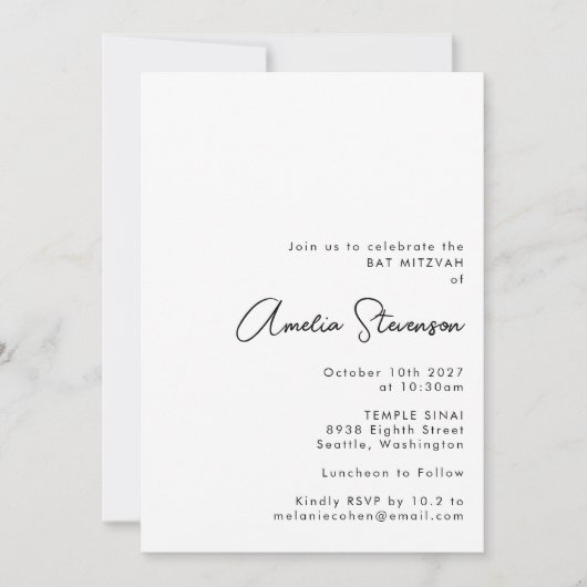 Moderne minimalistische zwarte en witte vlek Mitzv Kaart (Voorkant)