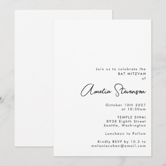Moderne minimalistische zwarte en witte vlek Mitzv Kaart (Voorkant / Achterkant)