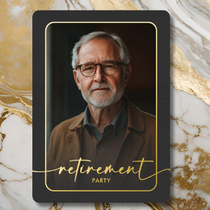 Moderne Minimalistische Zwarte Foto Pensioenfeestj Folie Uitnodiging