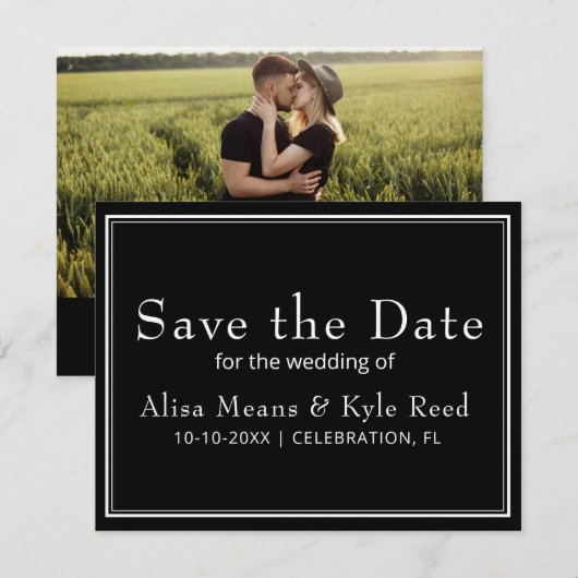 Moderne minimalistische zwarte foto Save the Date (Voorkant / Achterkant)
