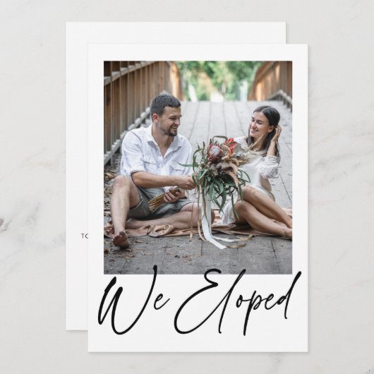 Moderne minimalistische zwarte foto-weddenschap aankondiging (Voorkant / Achterkant)