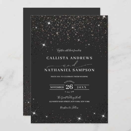 Moderne minimalistische zwarte glitter Confetti br Kaart (Voorkant / Achterkant)