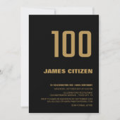 Moderne minimalistische zwarte gouden 100e verjaar kaart (Voorkant)