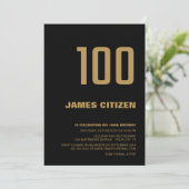 Moderne minimalistische zwarte gouden 100e verjaar kaart (Staand voorkant)