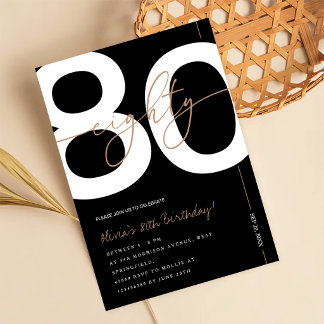 Moderne Minimalistische Zwarte & Gouden 80ste Verj Kaart