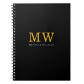 Moderne Minimalistische Zwarte Gouden Initialen Na Notitieboek (Voorkant)