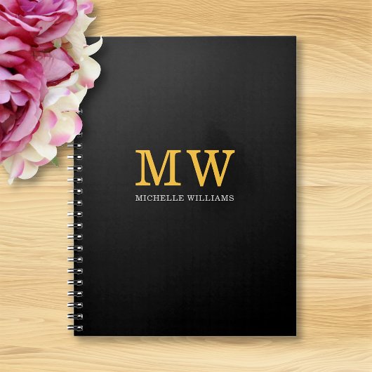 Moderne Minimalistische Zwarte Gouden Initialen Na Notitieboek