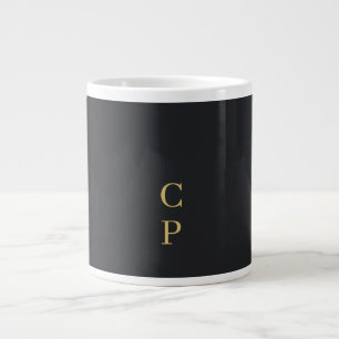 Moderne Minimalistische Zwarte & Gouden Monogram Grote Koffiekop