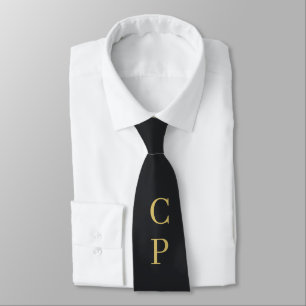 Moderne Minimalistische Zwarte & Gouden Monogram Stropdas