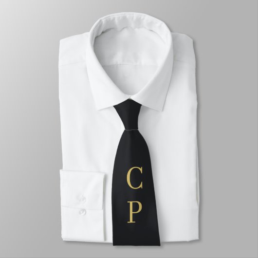 Moderne Minimalistische Zwarte & Gouden Monogram Stropdas (Gebonden)