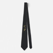 Moderne Minimalistische Zwarte & Gouden Monogram Stropdas (Voorkant)