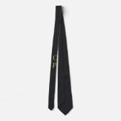 Moderne Minimalistische Zwarte & Gouden Monogram Stropdas (Achterkant)