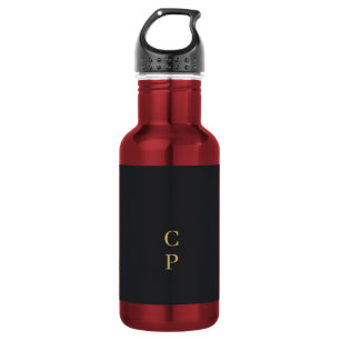 Moderne Minimalistische Zwarte & Gouden Monogram Waterfles