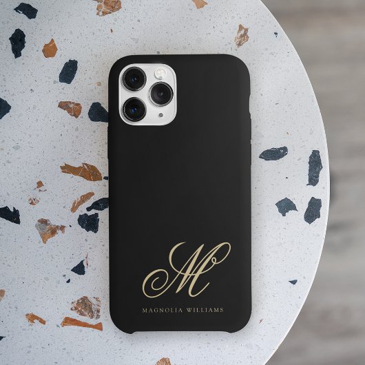 Moderne, minimalistische zwarte gouden monogrammen Case-Mate iPhone case