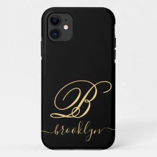 Moderne Minimalistische Zwarte Gouden Naam Monogra Case-Mate iPhone Case