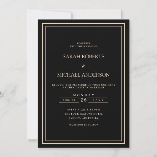 Moderne Minimalistische Zwarte Gouden Script Frame Kaart (Voorkant)