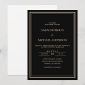 Moderne Minimalistische Zwarte Gouden Script Frame Kaart (Voorkant / Achterkant)