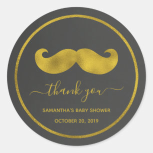 Moderne minimalistische zwarte gouden snor bedankt ronde sticker