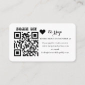 Moderne Minimalistische Zwarte Hart QR Code RSVP Informatiekaartje (Voorkant)