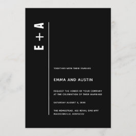 Moderne, minimalistische zwarte Initialen bruiloft Kaart