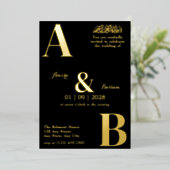 Moderne minimalistische zwarte islamitische bruilo folie uitnodiging (Staand Voorkant)