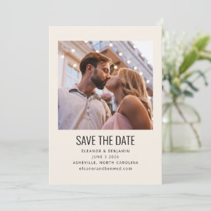 Moderne, minimalistische zwarte ivoor-fotobruiloft save the date