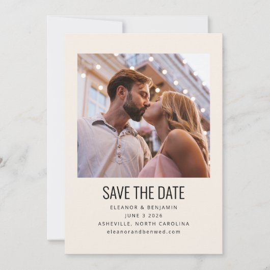 Moderne Minimalistische Zwarte Ivoren Foto Bruilof Save The Date (Voorkant)