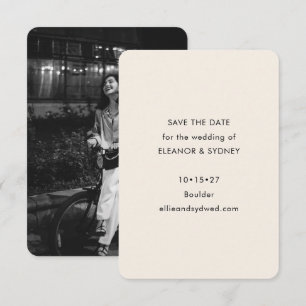 Moderne Minimalistische Zwarte Ivoren Trouwfoto Save The Date