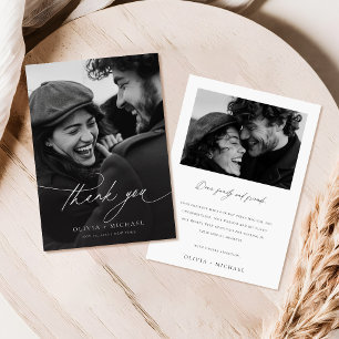 Moderne minimalistische zwarte kalligrafie foto br bedankkaart