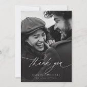 Moderne minimalistische zwarte kalligrafie foto br bedankkaart (Voorkant)