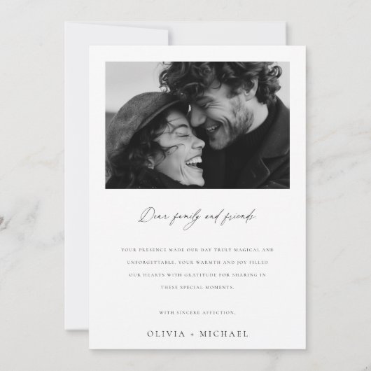 Moderne minimalistische zwarte kalligrafie foto br bedankkaart (Achterkant)