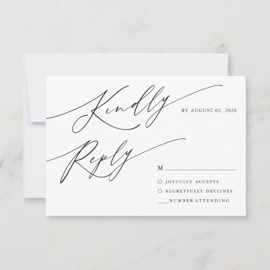 Moderne minimalistische zwarte kalligrafie Script RSVP Kaartje (Voorkant)