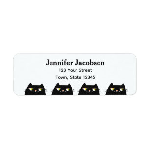Moderne Minimalistische Zwarte Kat Retouradres Etiket