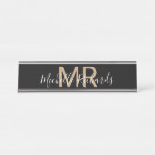 Moderne, minimalistische zwarte monogram bureau naambordje (Voorkant)